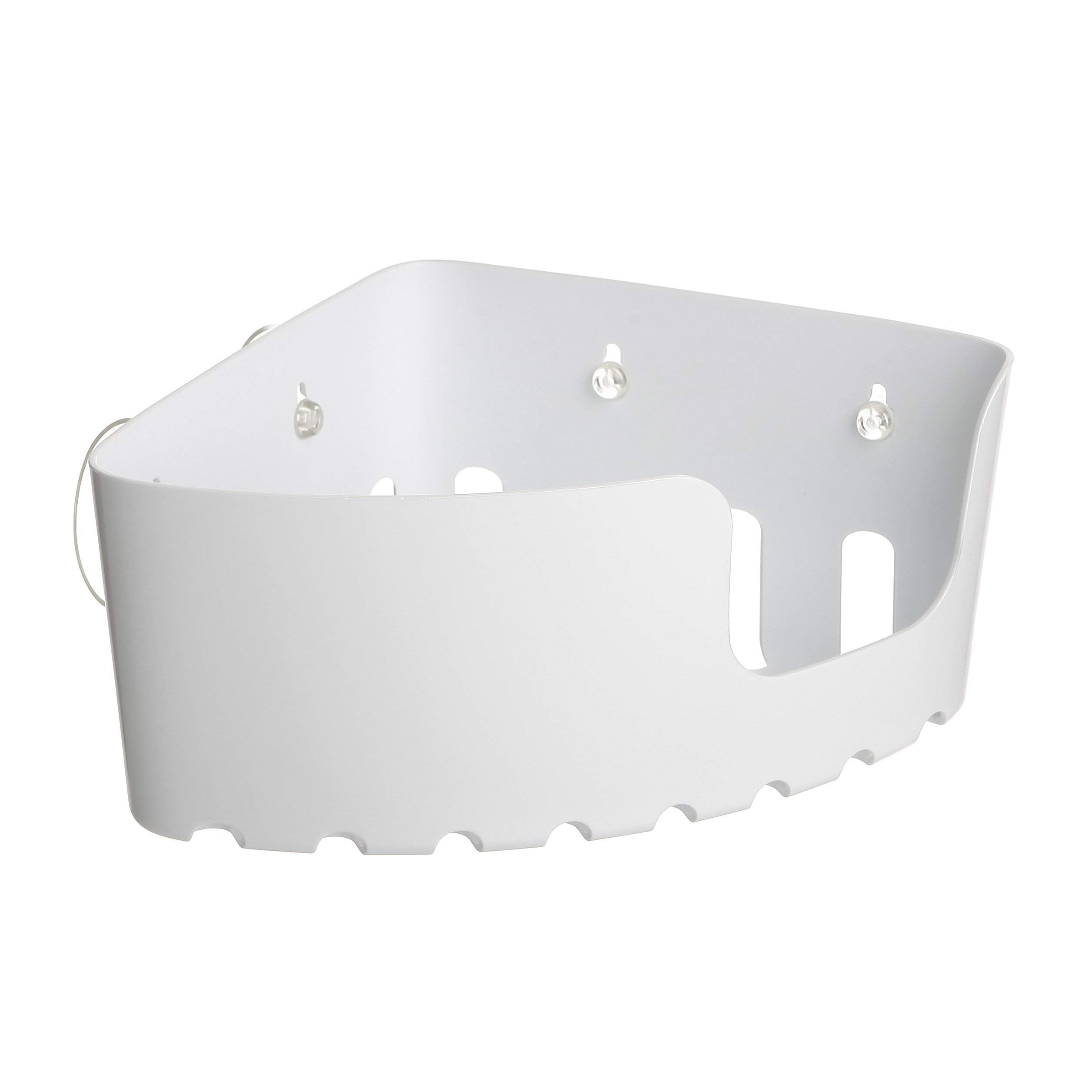 TATAY Shower Shelf No Drilling Corner | Includes Suction Cups | Supports 2 kg | Moisture-Resistant Polypropylene | Corner Size | 20 x 20 x 11 cm - Standard Model - White
