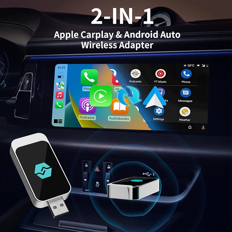 Wireless Carplay und Wireless Android Auto Adapter, Konvertieren Wired Carplay/Android Auto in Wireless, Typ-C und USB, Plug and Play für iOS 10+/Android 11+ — Foto 2 von 8