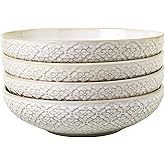 Feenmai 8 inch Pasta Bowls, 22 Oz Ceramic Serving Bowls Set of 4, Embossed Porcelain Salad Bowl, Serving Dishes for Pasta, Salad, Soup, Fruit, Housewarming Gift, Wedding Decor, Oven & Dishwasher Safe