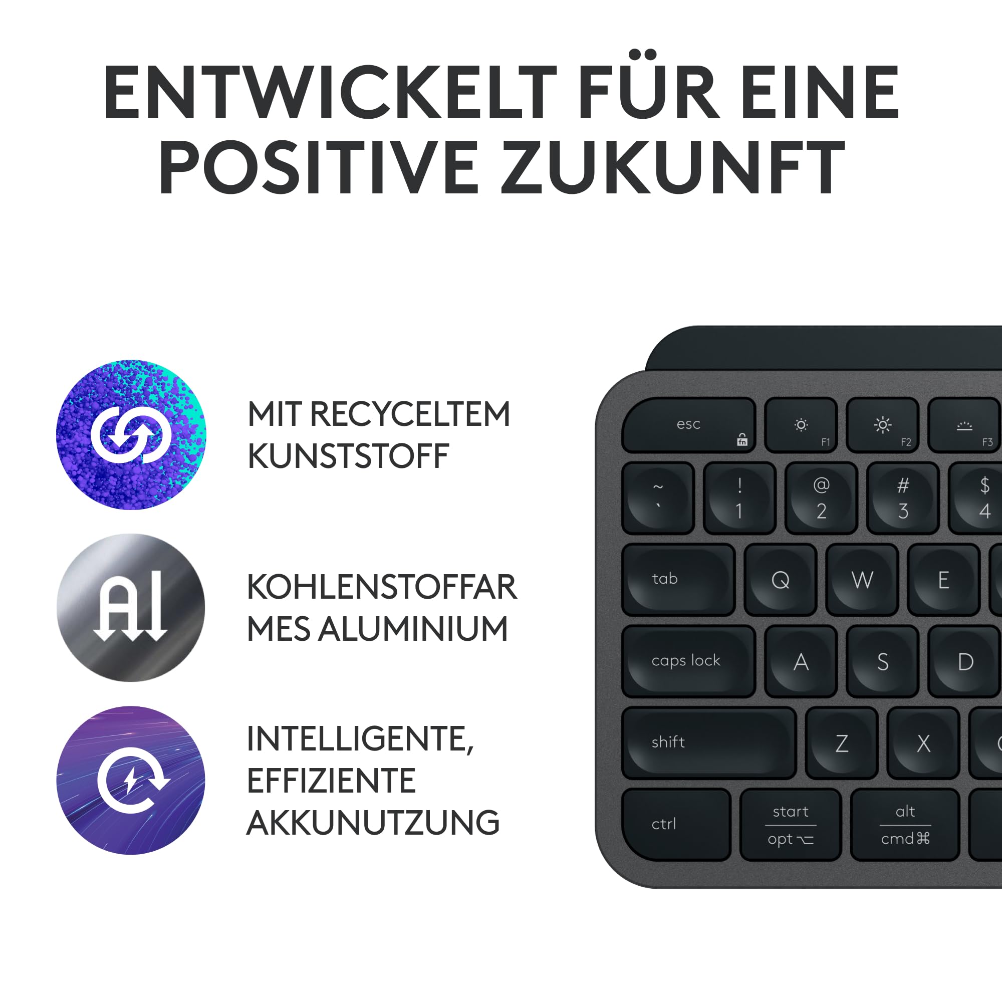 Logitech MX Keys S Wireless Keyboard, Low Profile, Fluid Quiet Typing, Programmable Keys, Backlighting, Bluetooth, USB C Rechargeable, for Windows PC, Linux, Chrome, Mac, German QWERTZ - Grey