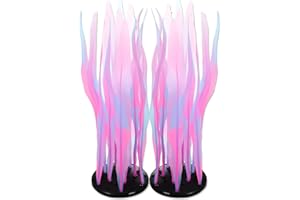 CAPASTEC Aquarium Glowing Kelp Plant, Soft Silicone Glowing Fish Tank Decorations, Fluorescence Coral Decor for Aquarium Decor Pink 2pcs