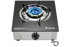 BesNerg Single Burner Propane Stove, Portable 14K BTUs High Heat Outbut Tempered Glass Gas Cooktop Auto Ignition, Suitable for Outdoor/Camping/RVs/Picnic (BLACK)