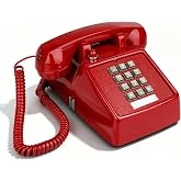 YOPAY Single Line Corded Desk Telephone, Home Emergency Intuition Amplified Retro Phone, Classic Dial Button Phone, Red