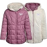Reebok Girls Puffer Jacket - Reversible Hooded Fur Winter Coat - Wind and Water Resistant Insulated Quilted Jacket for Girls
