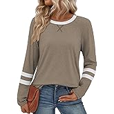 ATHMILE Womens Long Sleeve Shirts Color Block Casual Crewneck Tops Tshirt Basic Tee Fall Fashion Clothes Trendy Outfits 2026