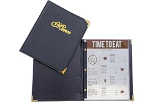 QNTCCX Menu Covers Premium Faux Leather - Menu Holder 8.5" x 11" with Transparent Sleeve - 7 Page 14 View for Restaurants, Bars, and Cafes (2-Pack)