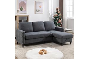 Siiejia Convertible Sectional Couches for Living Room, L-Shaped Couch 3 Seats Sofas with Storage Chaise & 2 Cup Holders, Small Sofa for Apartment, Compact Spaces, Dark Grey