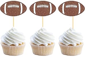 MOITKPTT 24Pcs Glitter Football Cupcake Toppers for Football Party Decorations, Football Player Cupcake Toppers - Football Theme Cake Topper Football Theme Baby Shower Party Decorations (Football B)