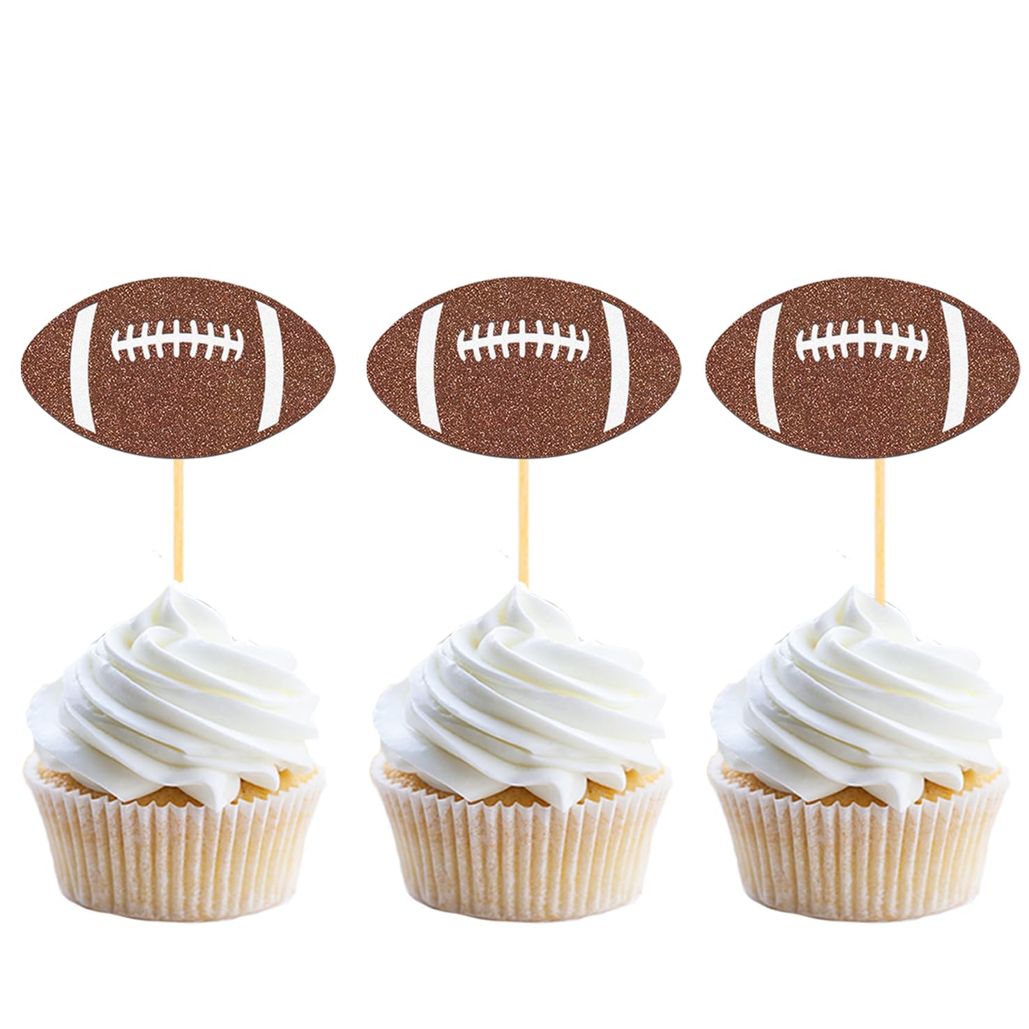 Photo 1 of 24pc Glitter Football Cupcake Toppers for Football Party, Baby Shower Decorations