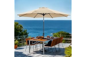 wikiwiki 9 FT Patio Umbrellas Outdoor Table Market Umbrella with Push Button Tilt/Crank,8 Sturdy Ribs, Fade Resistant Waterproof POLYESTER DTY Canopy for Garden, Lawn, Deck, Backyard & Pool