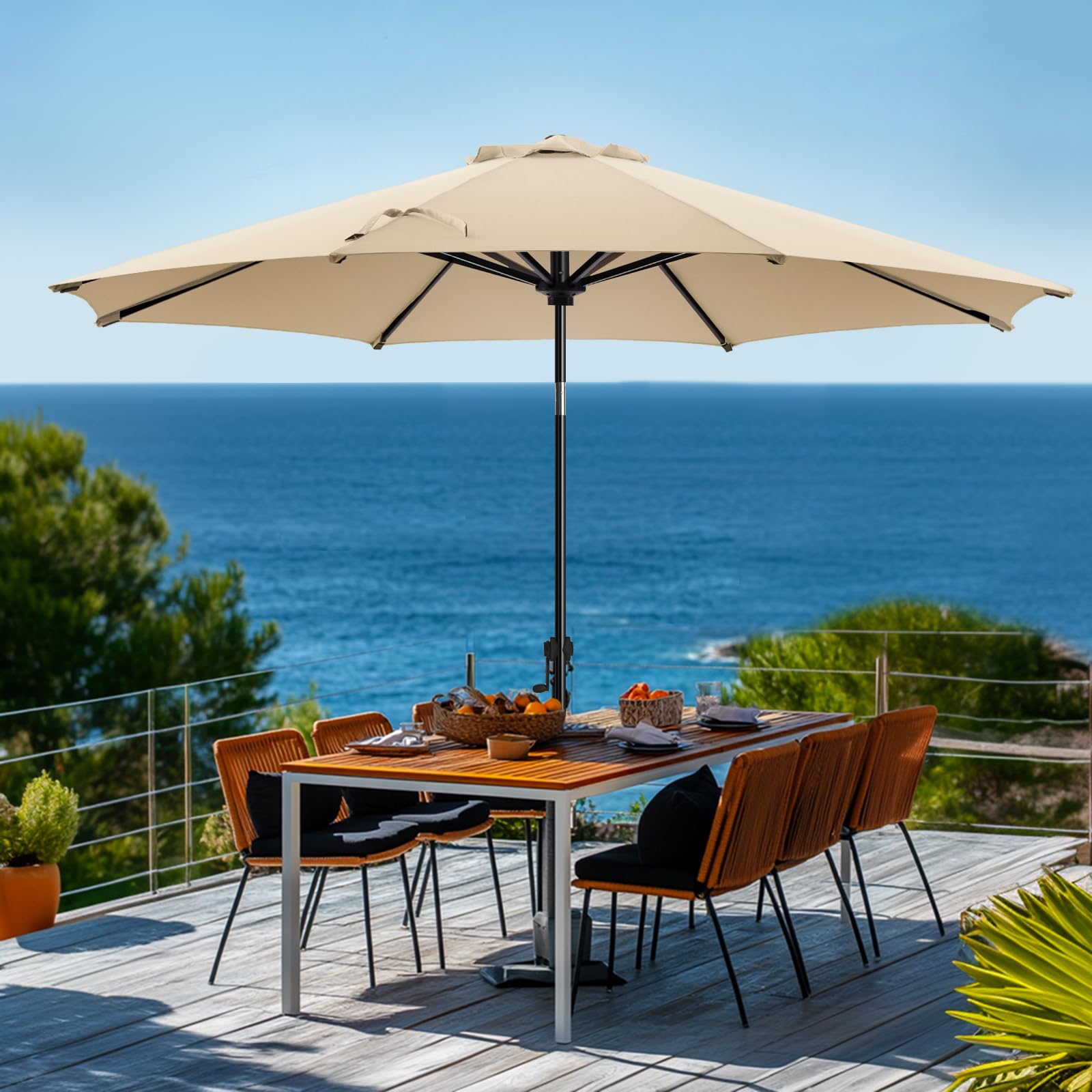 Photo 1 of **missing parts used**wikiwiki 9 FT Patio Umbrellas Outdoor Table Market Umbrella with Push Button Tilt/Crank,8 Sturdy Ribs, Fade Resistant Waterproof POLYESTER DTY Canopy for Garden, Lawn, Deck, Backyard & Pool