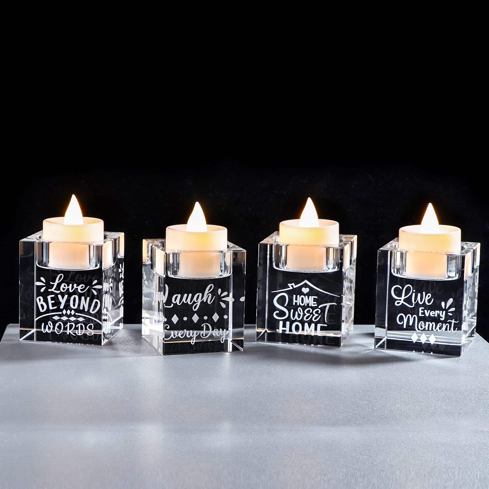 Crystal New Home Tea Light Candle Holders Housewarming Gifts for Friends Sweet Home New House Presents for Family, Decorative Ornaments for Table Centrepiece