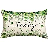 AVOIN colorlife St Patricks Day Lucky Shamrock Eucalyptus Leaf Throw Pillow Cover, 12 x 20 Inch Clover White Floral Cushion Case Decoration for Sofa Couch
