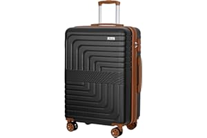 Romswi Expandable 26" Medium Checked Luggage,Checked-Medium Hardshell Suitcase with Double Spinner Wheels for 20% More Space, Lightweight Hardside Luggage, Scratch-Resistant & YKK Zipper Black