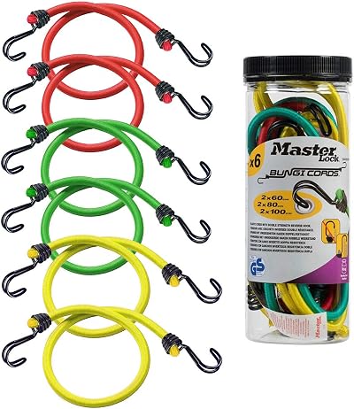 Master Lock Bungees with Hooks Set of 6 – 60/80/100 cm, Double Reverse Hook