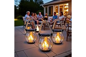 BEOWUI Kaliqo Solar Lantern Outdoor Lights, Kaliqo Solar Lantern, Flame Camp Lamp , Realistic Flames, Ip65 Waterproof, for Patio Poolside Yard Patio Porch Garden Path (4 PCS)