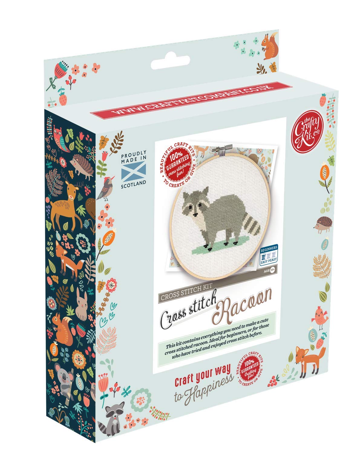 The Crafty Kit Company Racoon DIY Cross Stitch Craft Kit for Beginners – Made in The UK