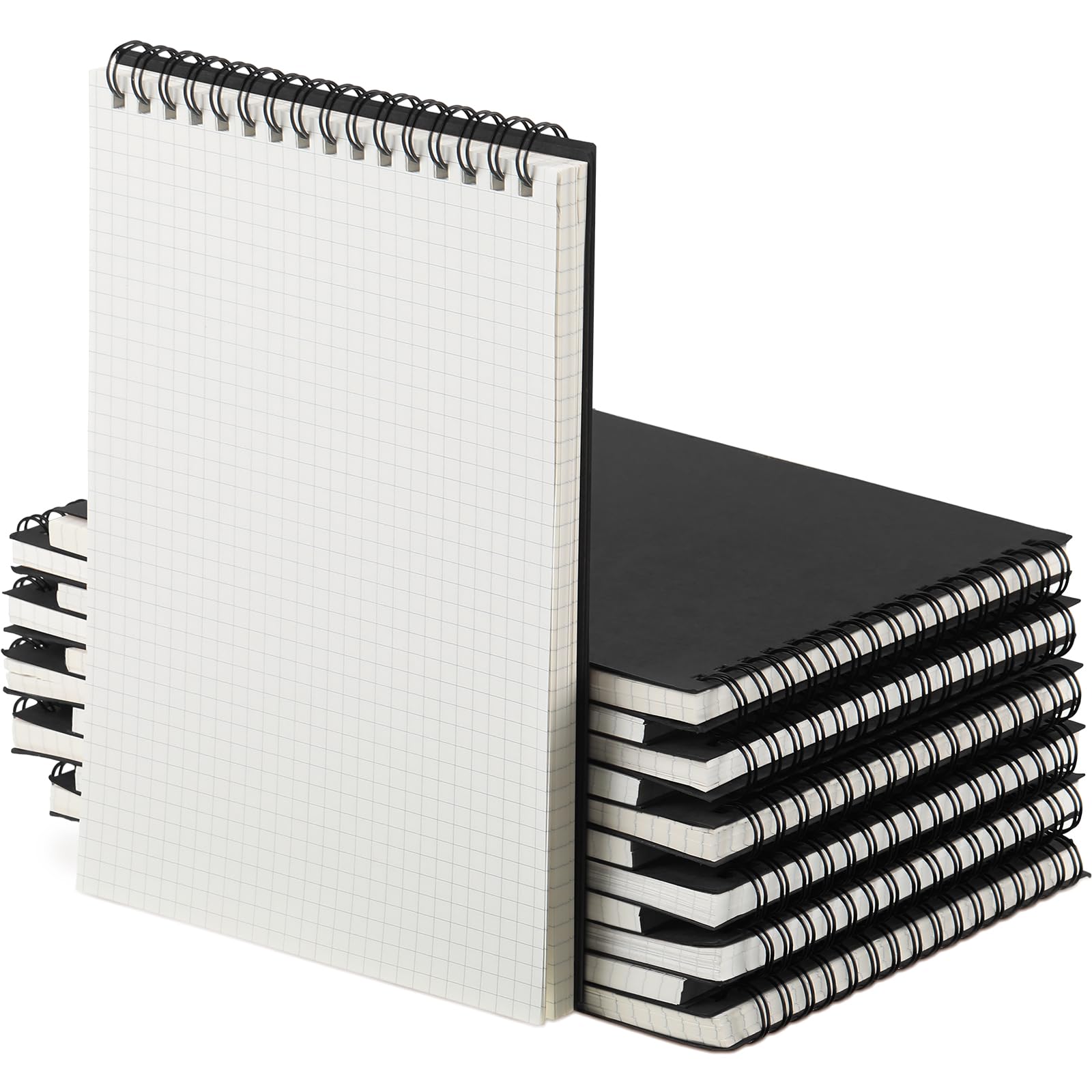 Photo 1 of Engrowtic 6 Pack Graph Paper Spiral Notepad A5 Top Wirebound Notepad Grid Notebook Steno Pads Memo Notebook Grid Paper 140 Pages for Writing Sketching Drawing Office Supplies (Black)
