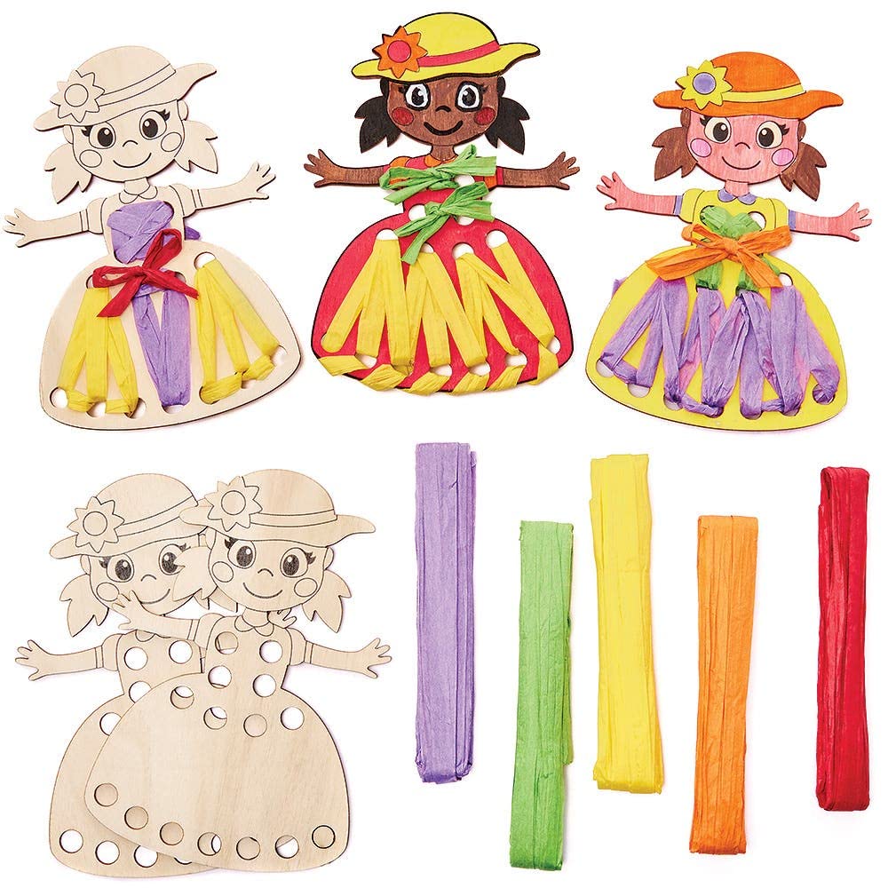 Baker Ross FX241 Weaving Doll Kits - Pack of 5, Weaving Arts and Crafts for Kids, Threading Toys, Sewing for Beginners