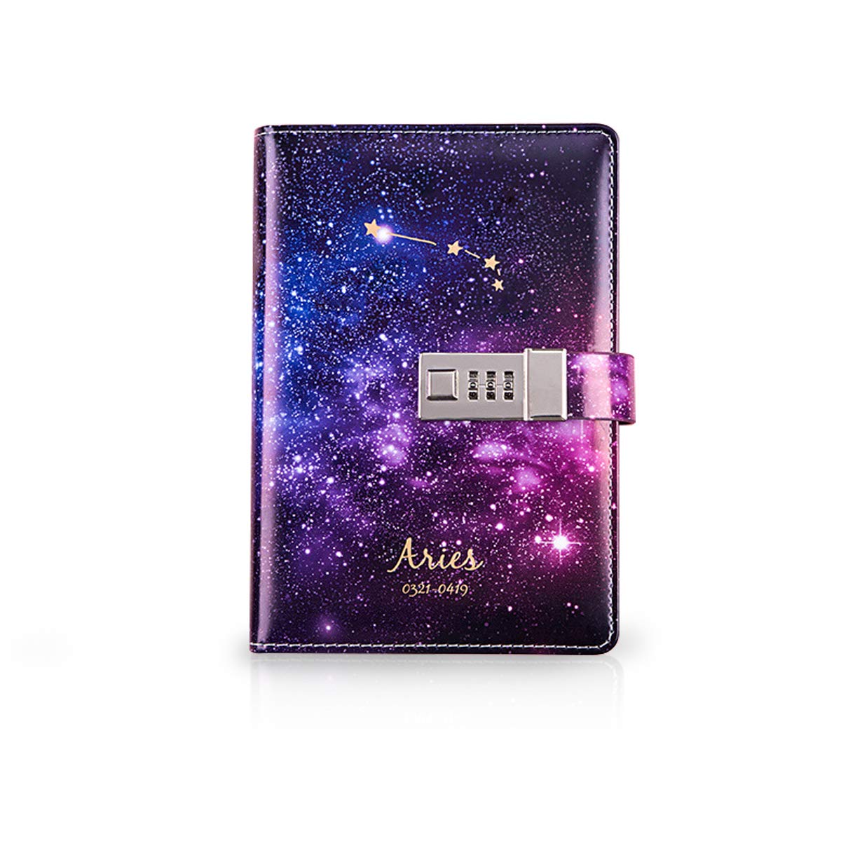 PORRASSO B6 Password Notebook Set PU Diaries Girls Journal Starry Constellation Glass Pen Personal Sketchbook for Kids Women 224 Pages Aries