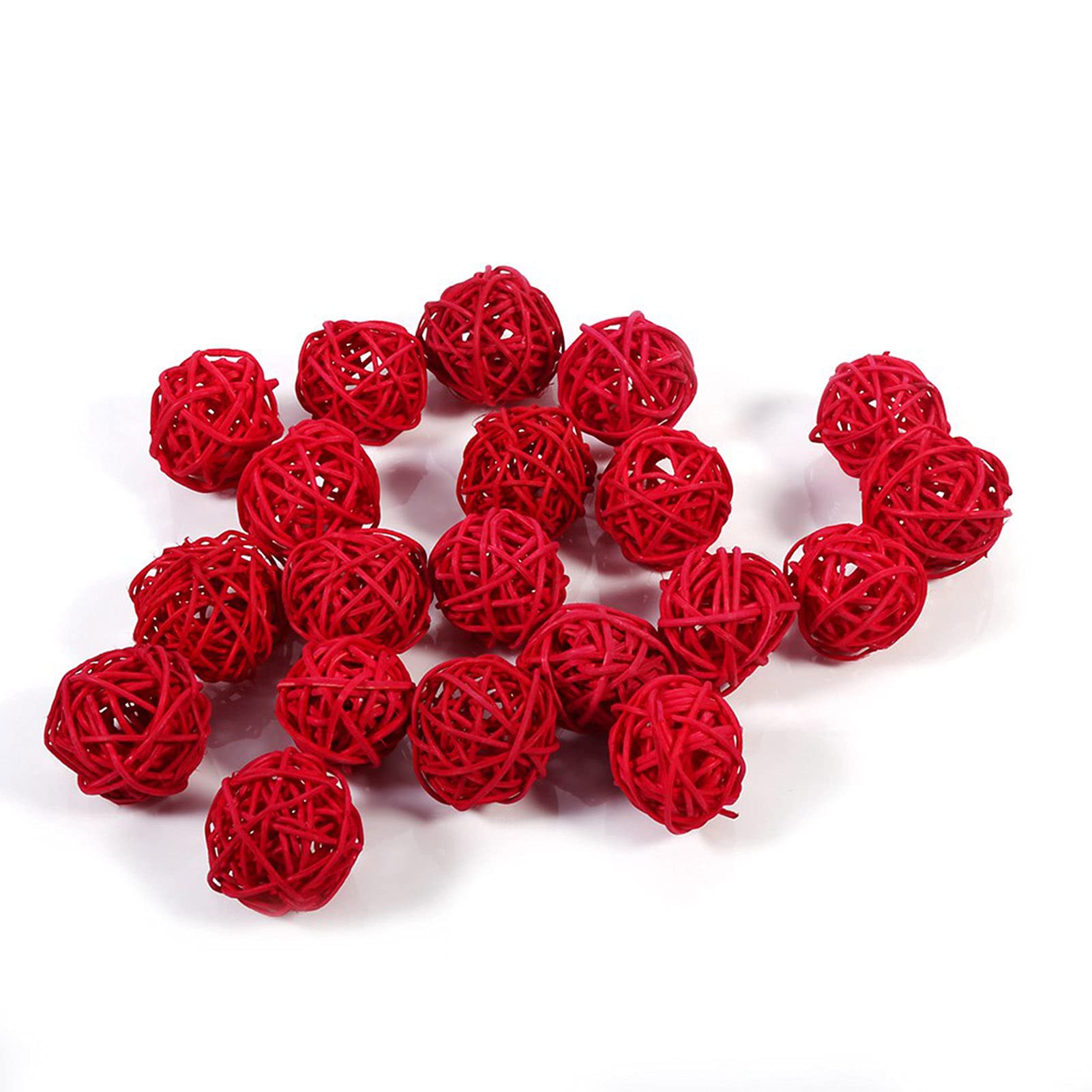 Atyhao Wicker Rattan Balls, 20Pcs Decorative Straw Balls for Vase Fillers, Wedding Christmas Party Decorations, 3cm Red Ornament Balls for Home Garden Bird Toys