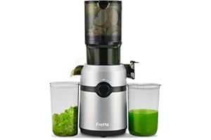 Cold Press Juicer Machines,Fretta Nifty 4.25" Wide Feed Chute Slow Masticating Juicer,Fit Whole Fruits & Vegetables,Self Feeding Effortless for Batch Juice,High Juice Yield,BPA Free,Silver