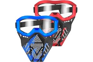 POKONBOY 2 Pack Tactical Mask with Goggles Compatible with Nerf Rival , Apollo, Zeus, Khaos, Atlas, & Artemis Blasters Rival Mask Red & Blue