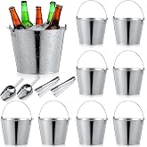 Zopeal 12 Pcs Galvanized Beer Buckets with Scoops Tongs, Classic, Silver | 8 Metal Pails Bulk, 2 Ice Scoops, 2 Tongs, 5qt Beer Buckets for 6 Beers, for Wedding, Birthday Parties, Holiday Centerpieces