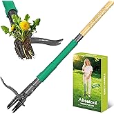 Allsetool Weed Puller Tool with 2 Weed Eject Feature, 43.7in Stand Up Dandelion Remover Tool, Real Bamboo Handle and Metal 4 Claw &amp; Foot Pedal, Heavy Duty Garden Weeder