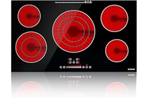 ECOTOUCH 36 Inch Electric Cooktop, 5 Burners Built-in Electric Stove Top 9600W,ETL & FCC Certificated,Quick Boil,Dual Triple Ring,Hot Surface Indicator,220-240v,Hard Wire