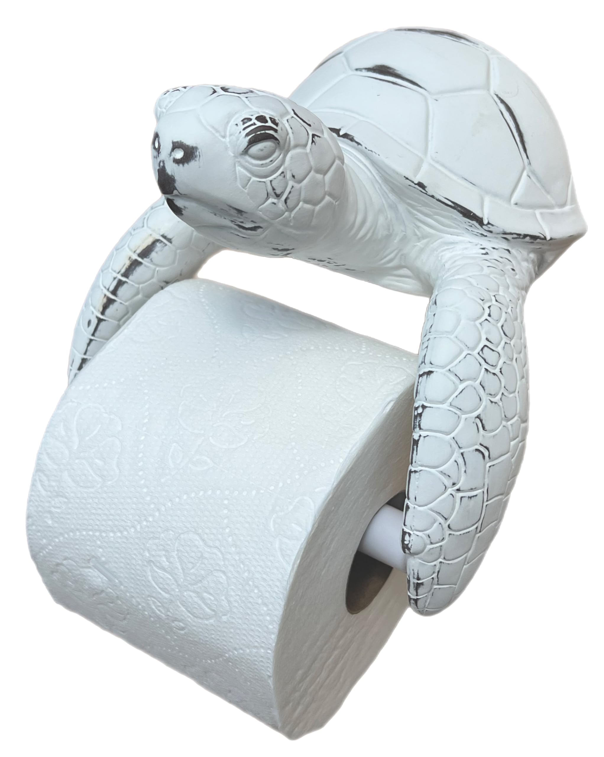 Photo 1 of Sea Turtle Wall Mount Toilet Paper Roll Holder Rustic Beach Coastal Decor - Distressed White Finish