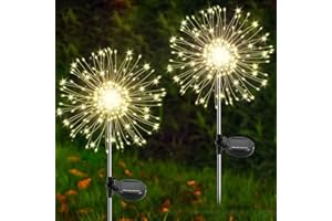YAAFEN Solar Garden Lights Outdoor, 2 Pack 120 LED Twinkling Firework Lights Decorative with 2 Modes, Outdoor Waterproof Solar Starburst Light for Outside Yard Pathway Garden Decor, Warm White