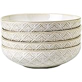 Feenmai 22 Oz Pasta Bowls Set of 4 - Ceramic Soup Bowls, 8inch Large Serving Bowl, Porcelain Kitchen Embossed Dish for Salad, Fruit, Rice, Desserts, Housewarming Present, Dishwasher Safe