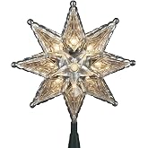 Kurt Adler 10-Light 8-Point Star Christmas Treetop, 8-Inch, Clear | Layered Star Design, Faceted Clear Finish, 10 Clear Lights, Plastic Attachment Base, 30in Lead Wire, Spare Parts