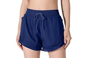 Women Athletic Shorts:Casual Elastic Wasit Lightweight Running Short Pants with Pockets Hiking Workout Trousers