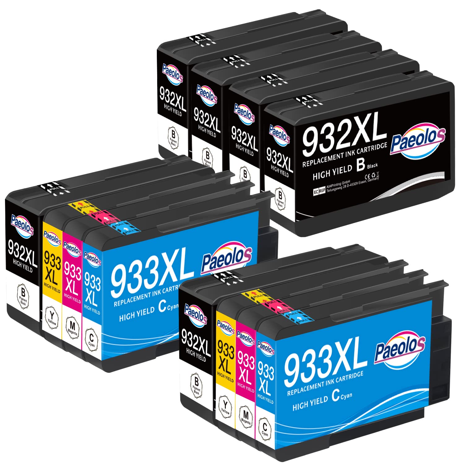 Paeolos 932XL 933XL Ink Cartridge Replacement for 932 933 932 XL 933 XL Compatible with 6100 6600 6700 7110 7510 7610 7612 Printers(6 Black Cyan Magenta Yellow, 12-Pack)