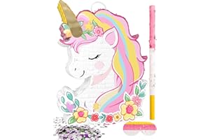 LAKINGO Unicorn Piñata for Birthday Party Girl, Princess Party Piñata with Wood Stick, Blindfold & Confetti, Rainbow Unicorn Birthday Decoration (15.6"x12.6"x3.1")