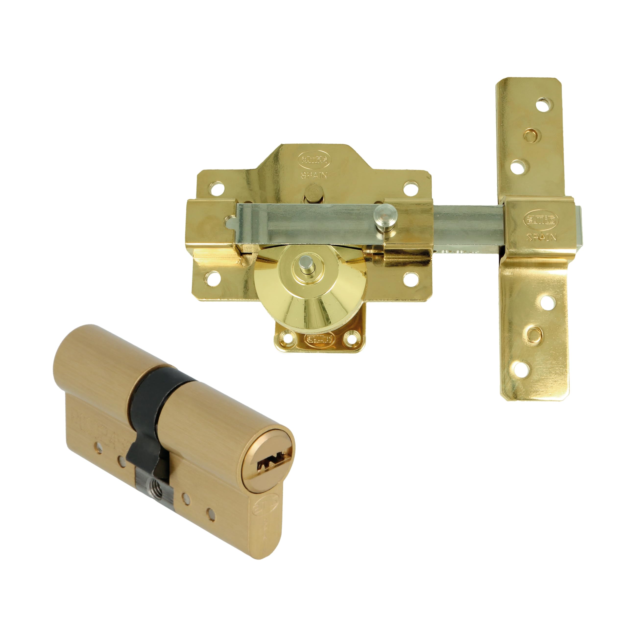 Amig Security Pack with 1 EPLUS Lock and a Cylinder Model 100 x 3000E Matching Gold 35 x 35, 0