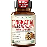 HornyGoatWeed for Men (1000mg per Serving) – Male Enhancing Supplement w/ Maca Root, Tongkat Ali, Saw Palmetto, Panax Ginseng, Tribulus Terrestris & L-Arginine for Energy, Drive & Strength, 60 Count