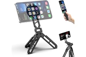 COMAN DP55 Magnetic Phone Tripod for iphone, Foldable Magnetic Mini Tripod Pocket Cell Phone Stand with Arca-Swiss, 1/4'' Screw Hole, Cold Shoe Mount, Compatible with Magsafe for iPhone 16/15/14/13/12