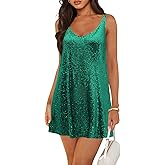 Pungdra Women's Sequin Dress for Women Sparkly Glitter V Neck Shift Cocktail Disco Outfit Party Club Night Out Mini Dresses