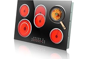 NEFARACY 30 Inch Electric Cooktop 5 Burner, 8400W Electric Stove 30 Inches, Built-in Ceramic Stovetop with Touch Control, Timer, 9 Power Level, Safety Lock & Pause, 220V-240V Hard Wird (No Plug)