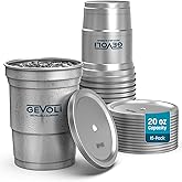 Gevoli Aluminum Cups with Lids (20 Oz.) - Recyclable Sturdy Metal Cups and Leak-Proof Covers with Straw Hole (15 Sets)