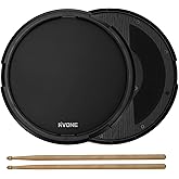 RVONE 12 Inch Practice Drum Pad, 800 Steel Beads for Snare Feel, Black | 800 Steel Beads Create Snare-like Feel; Raised Edge Reduces Practice Damage; Double Sided Rubber; Snare Stand Compatibility
