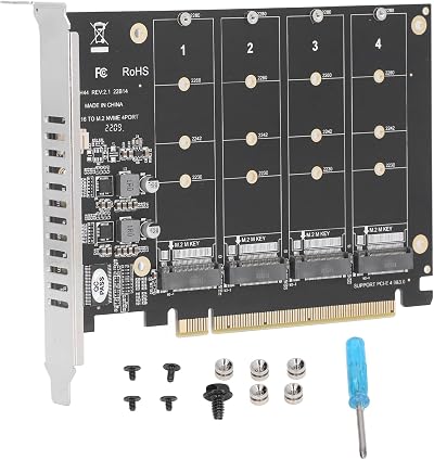 Annadue NVMe PCIe Adapter M.2 SSD to PCIE X16 4 Port Expansion Card 4x32Gbps
