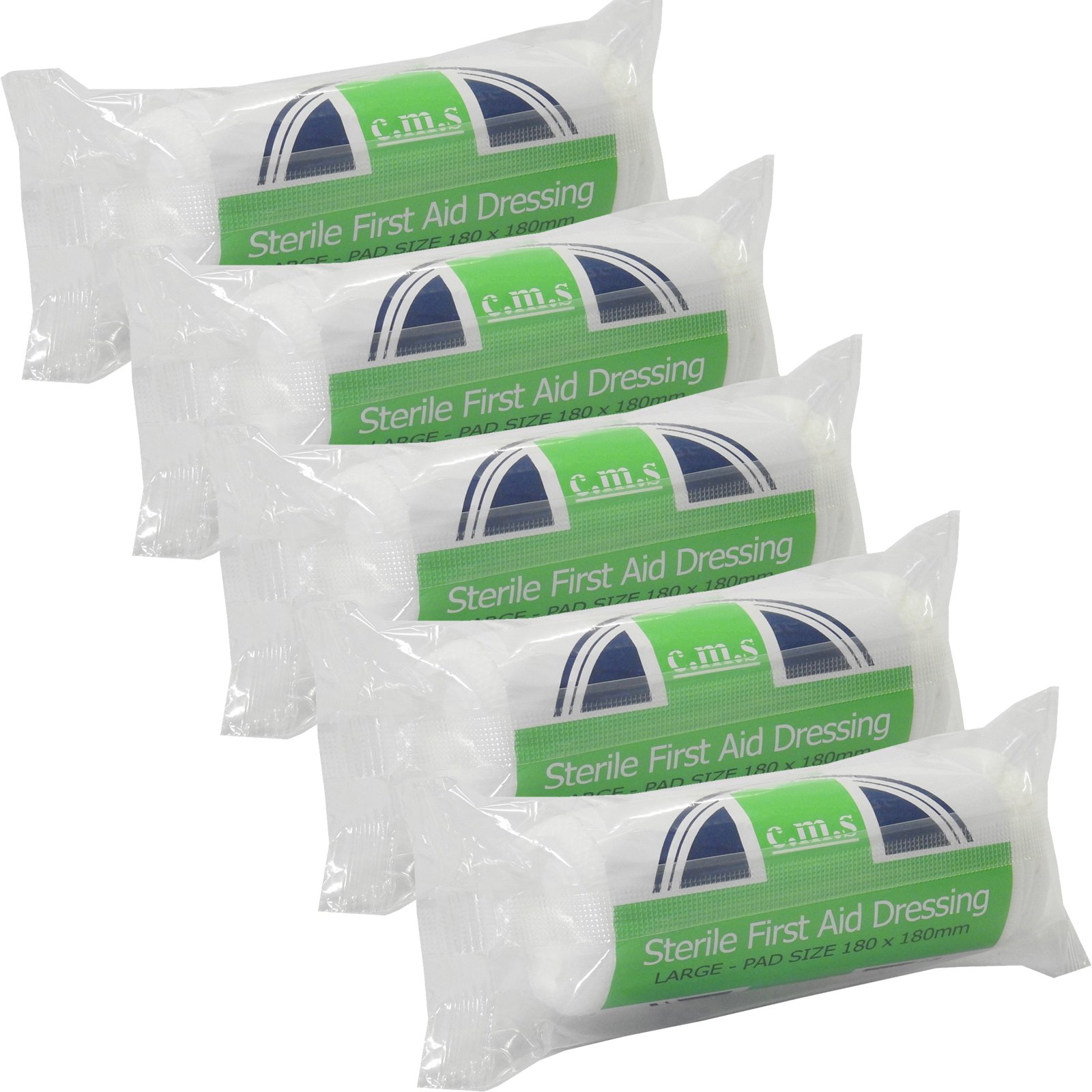 5 x CMS Medical Large Sterile First Aid Wound Injury Dressing Bandages 18x18cm