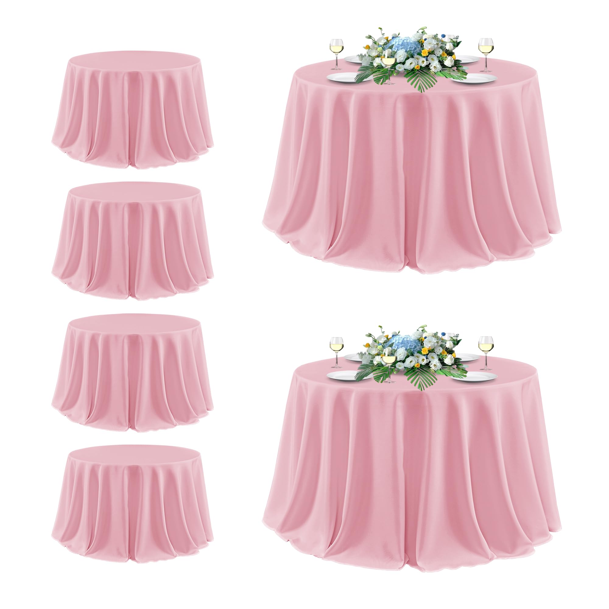 Photo 1 of sancua Round Tablecloth 132 Inch Diameter, 6 Pack - Circle Polyester Fabric Table Cloth for Wedding Party Reception Banquet Birthday, Washable Formal Table Cover (Fit 54-96 Inch Tables), Pink