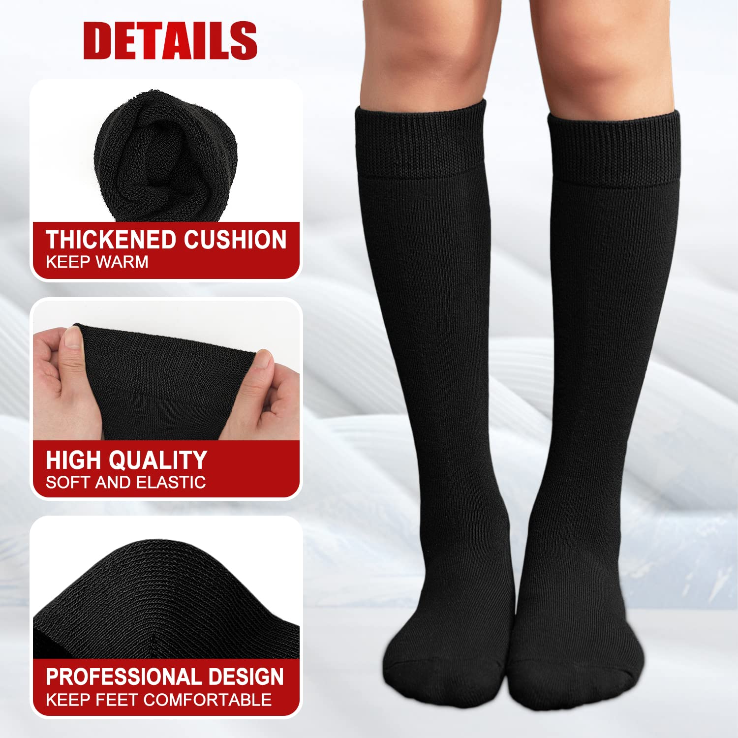 we fleece 5 Pairs Warm Knee High Socks for Women-Thermal Cotton Socks for Hiking,Work,Winter,Gifts