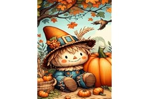 askkqtx Fall Diamond Art Kits for Adults, Scarecow Diamond Painting Kits for Beginners, Pumpkin DIY 5D Full Round Drill Crystal Diamond Dots Rhinestone Gem Art Craft Home Decor 12x16 Inch