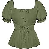 Scarlet Darkness Women Renaissance Shirt Puff Sleeve Square Neck Peasant Pirate Blouse